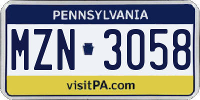PA license plate MZN3058