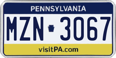 PA license plate MZN3067