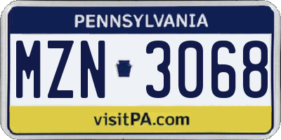 PA license plate MZN3068