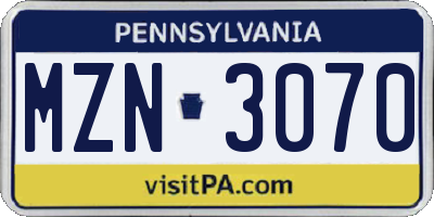 PA license plate MZN3070