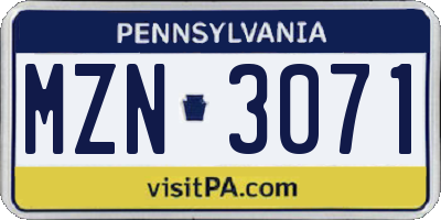 PA license plate MZN3071