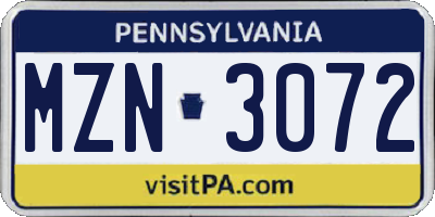 PA license plate MZN3072