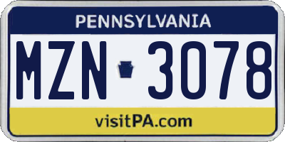 PA license plate MZN3078