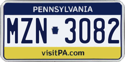 PA license plate MZN3082