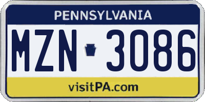 PA license plate MZN3086