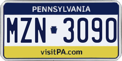 PA license plate MZN3090