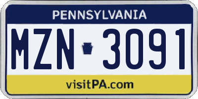 PA license plate MZN3091