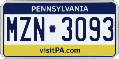 PA license plate MZN3093