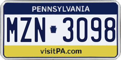 PA license plate MZN3098