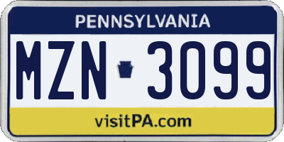 PA license plate MZN3099