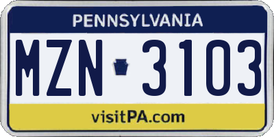PA license plate MZN3103