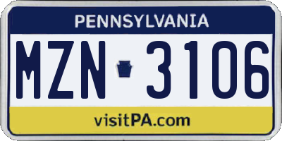 PA license plate MZN3106