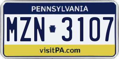 PA license plate MZN3107