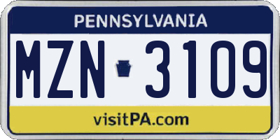 PA license plate MZN3109