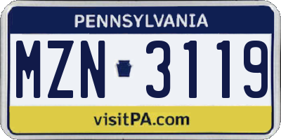 PA license plate MZN3119