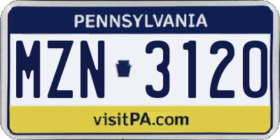 PA license plate MZN3120