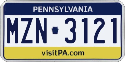 PA license plate MZN3121
