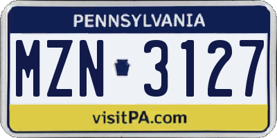 PA license plate MZN3127