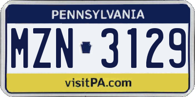 PA license plate MZN3129