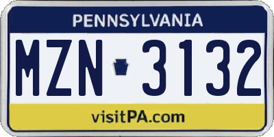 PA license plate MZN3132