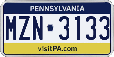 PA license plate MZN3133