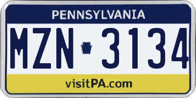 PA license plate MZN3134