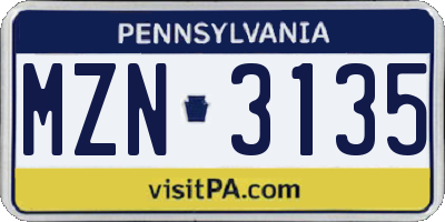 PA license plate MZN3135