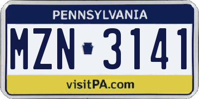 PA license plate MZN3141