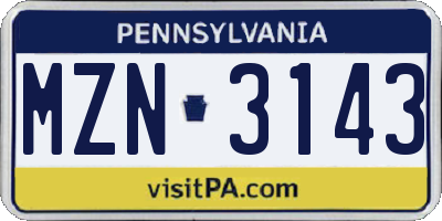 PA license plate MZN3143