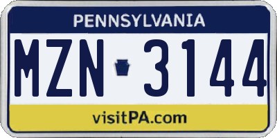 PA license plate MZN3144