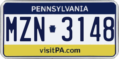 PA license plate MZN3148