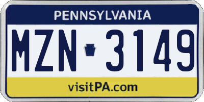 PA license plate MZN3149
