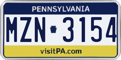 PA license plate MZN3154
