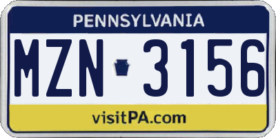 PA license plate MZN3156