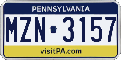 PA license plate MZN3157