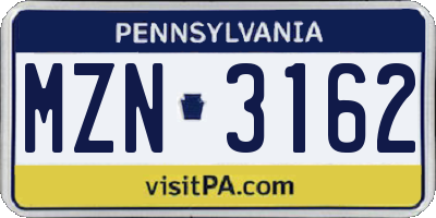 PA license plate MZN3162