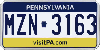 PA license plate MZN3163