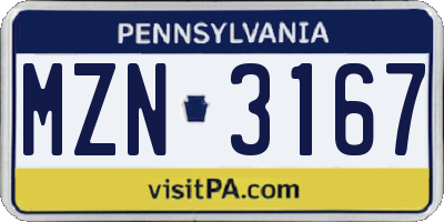 PA license plate MZN3167