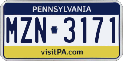PA license plate MZN3171