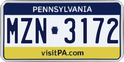 PA license plate MZN3172