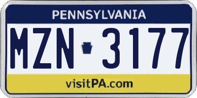 PA license plate MZN3177