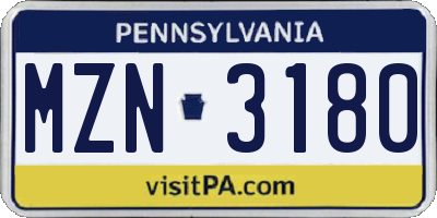 PA license plate MZN3180