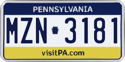 PA license plate MZN3181