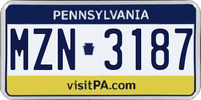 PA license plate MZN3187