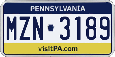 PA license plate MZN3189