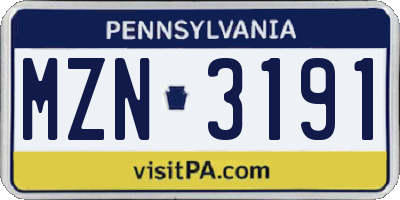 PA license plate MZN3191