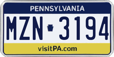 PA license plate MZN3194