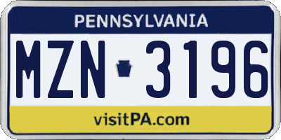 PA license plate MZN3196