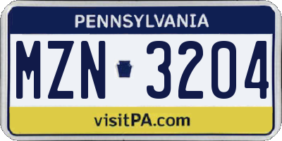 PA license plate MZN3204