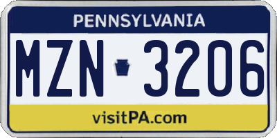PA license plate MZN3206